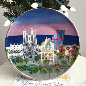 Anthropologie Barcelona Plate Glazed Stoneware Holiday In The City NIB